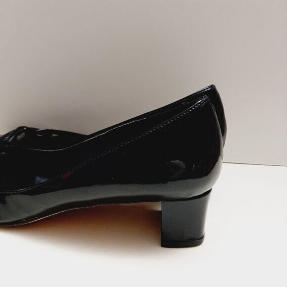 VANELI Bow & Cut-Out Low Heel Navy Blue Patent Genuine Leather Classy Pumps Sz 9 - Picture 10 of 16